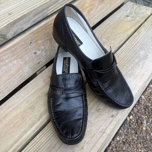 Deer Stags Leather Loafers Slip On  Black Extra Wide Size 12 WW Dress Church